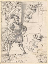 Broken glass with banner owner and coat of arms St. Ursanne (Ursitz), 1585, pen in black, some in
