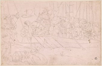 Confederate Warriors in boat, 1st half of the 16th century, metal pencil, on paper primed in light