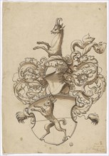 Blank blazon (Hans von Rispach?), Pen in black, brown washed, traces of a preliminary drawing with