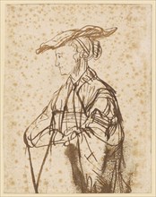 Half-length portrait of a young woman, to the left (Saskia), pen and brush in brown, page: 11.5 x 9