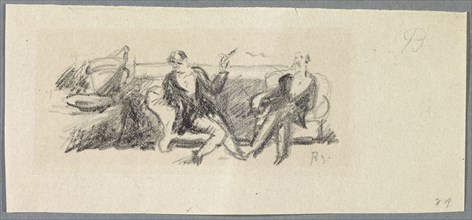 Untitled [Two gentlemen sitting on a sofa], 1918, pencil on thin paper, mounted on secondary