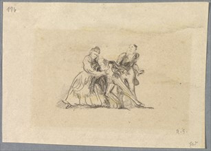 Untitled [A lady and a gentleman supporting a second man], 1918, pencil on thin paper, mounted on