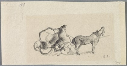 Untitled [Side view of carriage with horse], 1918, pencil on thin paper, mounted on secondary