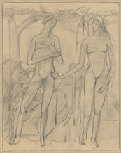 The Fall of Man, pencil, single-line rectangle edging, sheet: 32.7 x 24.4 cm, on the back o. R.,