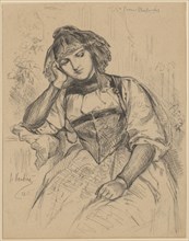 Portrait of a seated, young girl in the Bernese Oberland costume, 1861, pencil, mounted, leaf: 22.7
