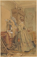 Visit of two ladies by the artist, watercolor over pencil, sheet: 26.4 x 17.3 cm, not marked,