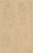 Study sheet: Above, a sitting farmer with a hat in his hand, next to a lazzaroni with a monkish