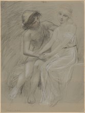 Adolescent lovers, coal, red chalk and white chalk on gray paper, mounted, leaf: 56.9 x 43 cm, U. l