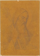 Breast image of a bearded holy hermit, pencil on brown tracing paper, mounted on cardboard, page: