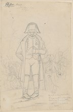 Boppi Keller as Napoleon I. Bonaparte in front of a Turkish army, pencil, sheet: 30.2 x 19.7 cm, O.