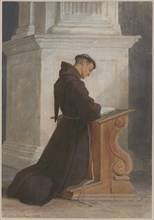 Praying Franciscan, 1855, watercolor over pencil, sheet: 18.5 x 12.9 cm, U. l., Signed and dated