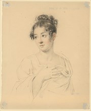Half-length portrait of a young woman, 1800-1849, red and black chalk on thin paper, sheet: 25 x 20
