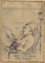 Portrait sketch by Fritz Schider, pencil, above pen with ink in violet and black, mounted on