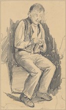 Sitting farmer, pencil, sheet: 15.3 x 9.2 cm, Not marked, Alexandre Calame, Vevey 1810–1864 Menton