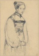 Bernese woman in long sleeved costume without hat, pencil, sheet: 15 x 10.4 cm, Unmarked, Alexandre