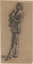Singing Guitar Player, 1860, chalk, heightened with white, on light gray paper, sheet: 43.8 x 22.5