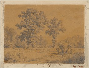 Harvest landscape, pencil on yellow-brown toned field of view, sheet: 12.3 x 16.1 cm, U. l., signed