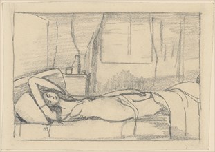 Sleeping girl act, pencil, one-line rectangle edging, sheet: 12.7 x 18.2 cm (largest mass), U. l.,