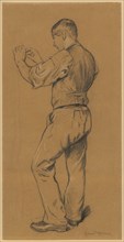 Young gardener, chalk, heightened with white, on brown paper, leaf: 48 x 24 cm, U. r., Signed in