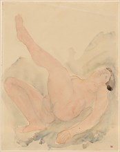 Female, lying nude, watercolor and pencil, leaf: 34.7 x 27.9 cm, U. r., monogrammed in pencil: AR,