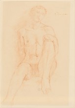 Sitting boy act, red chalk, sheet: 36.2 x 25.1 cm, O. r., signed with red chalk: C. Despiau,