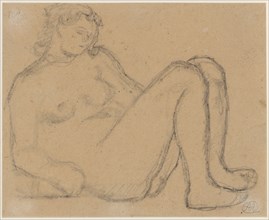 Girl act, chalk on brownish paper, mounted, leaf: 21.3 x 26.2 cm, U. r., monogrammed in pencil: M