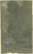 Bathers on wooded shore, pencil, heightened in white, on gray-green paper, sheet: 42 x 25.2 cm, U.