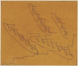 Abstract composition, (1931), chalk on reddish-browned paper, rectangle edging, sheet: 20.2 x 24