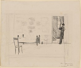 Bedroom with violinist, chalk and feather, sheet: 17 x 20.6 cm, U. r., inscribed with pen: laissé à