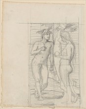 Adam and Eve, pencil, rectangular edging and quadrature grid, folia: 23 x 18.2 cm (largest mass),