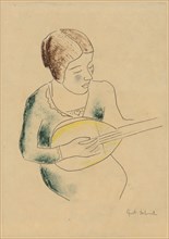 La mandoline, chalk in black and color, leaf: 20.5 x 17.2 cm, U. r., signed in pencil: Gust.,