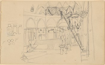 Sketch Sheet: 1: Inside of a Mosque, 1843, Pencil, Sheet: 11.4 x 18.5 cm, Unmarked, Johann Jakob
