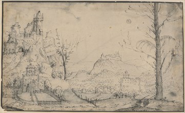 Landscape with city and castles, pen in black, sheet: 17.5 x 29 cm, not marked, Augustin