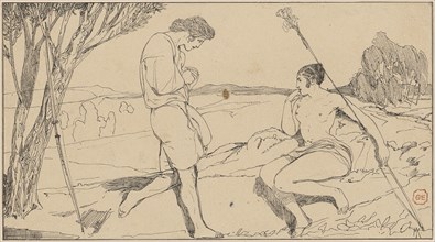 Apollo and Daphne, feather on brownish paper, folia: 10.1 x 18.3 cm, unmarked, Max Klinger, Leipzig