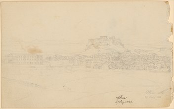 Sketch sheet: 3: Atene, 24 Luglio 1843 Panorama with Acropolis, 1843, pencil, verso: pencil, sheet: