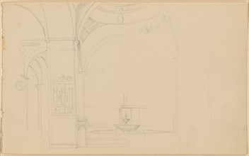 Sketch sheet: 4: Fountain courtyard of a mosque, 1843, pencil, quadratic grid, Sheet: 11.4 x 18.5