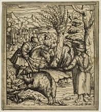 after Hans Leonard Schäufelein, German, 1480-1540, Horseman Attacked by a Wild Boar, ca. 1517,