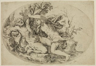 Giovanni Andrea Sirani, Italian, 1610-1670, Apollo and Marsyas, 17th century, etching printed in