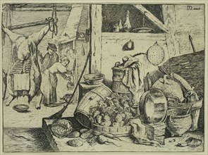 David Teniers the Younger, Flemish, 1610 - 1690, Kitchen Interior, 1650, etching printed in black