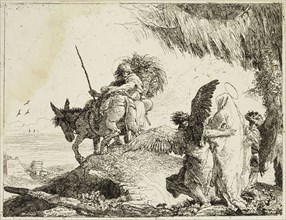 Giovanni Domenico Tiepolo, Italian, 1727-1804, Mary, Supported by two Angels, Follows Joseph, ca.