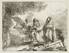 Giovanni Domenico Tiepolo, Italian, 1727-1804, Mary and Joseph Holding the Child, Are Escorted by