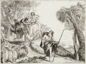 Giovanni Domenico Tiepolo, Italian, 1727-1804, The Holy Family Descending a Forest Path, near a