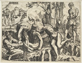 Unknown (Italian), after Agustino Veneziano, Italian, 1490-1536, Soldiers Bathing, 1624, Engraving