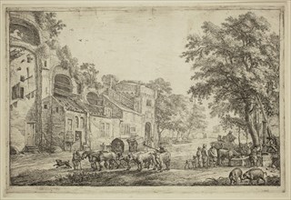Simon de Vlieger, Dutch, 1601-1653, Market Town, 17th century, etching printed in black ink on laid