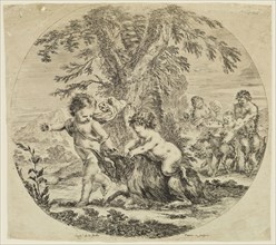 Stefano della Bella, Italian, 1610-1664, Two Children Playing with a Goat, ca. 1657, etching and