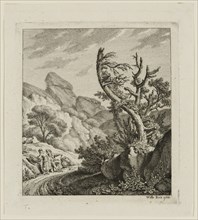 Johann Georg Wille, German, 1715-1808, Landscape with Two Figures, 1756, etching printed in black