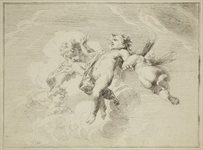Jacob de Wit, Dutch, 1695-1754, Putti Hovering Amongst Clouds, 18th century, etching printed in