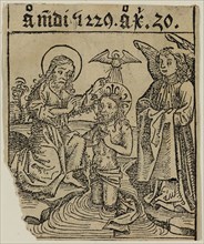 Michael Wohlgemut, German, 1434-1519, Baptism of Christ, ca. 1493, woodcut printed in black ink on