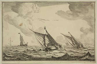 Reinier Nooms, Dutch, 1623-1667, Three Sailing Vessels in Choppy Water, 17th century, etching