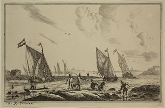 Reinier Nooms, Dutch, 1623-1667, Harbor Scene with Fisherman, 17th century, etching printed in